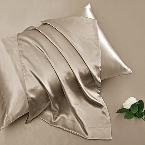 Vonty Taupe Satin Sheets Queen Extra Deep Pocket 18-24In 4PC