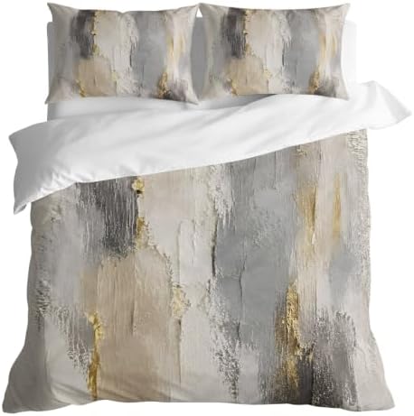 Duvet Cover Queen Size 3 Piece Bedding Set, Gray Beige Abstract Soft