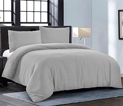Duvet Cover King [3-Piece, Light Grey] - 1 Comforter Protector with