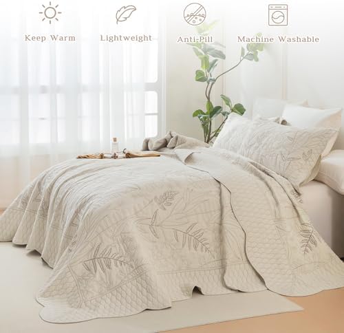 CozyTide Oversized King Quilt 128"x120",Wheat Leaves Pattern