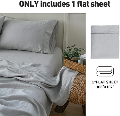 Simple&Opulence French Linen Flat Sheet with Embroidered Border-100%