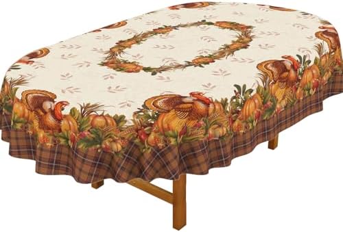 Thanksgiving Turkey Tablecloth Vintage Fall Pumpkin Table Cloth for