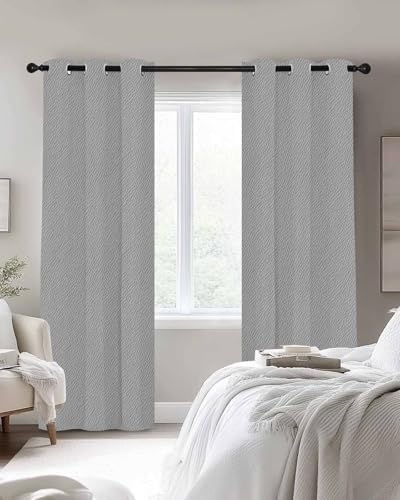 Solid Gray Blackout Curtains 63 Inches Long for Bedroom, Modern