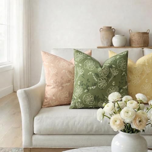 decorUhome Floral Faux Linen Throw Pillow Covers 20x20 Set of 2 Yellow