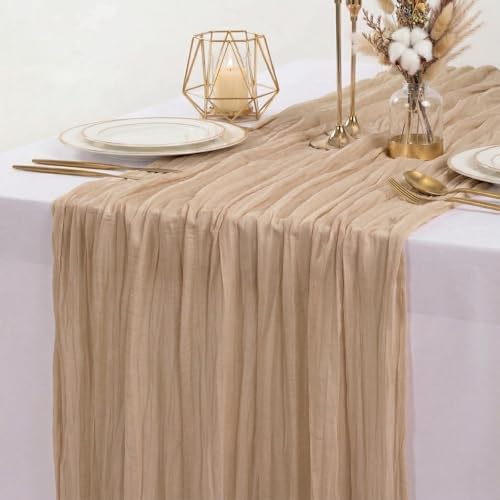 12 Pack Beige Cheesecloth Table Runner 20 x120 Inch - 10FT Boho Rustic
