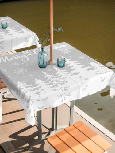 Rustic Merry Christmas Outdoor Tablecloth with Umbrella Hole and