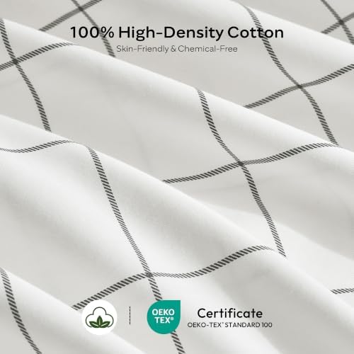 JELLYMONI 100% Cotton Plaid Twin Duvet Cover Set, White