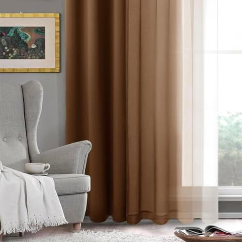 DWCN Ombre Sheer Curtains - Faux Linen Semi Voile Gradient