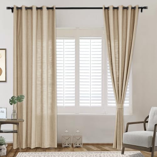 Frelement Linen Light Filtering Curtains 96 Inches Long Bronze Grommet