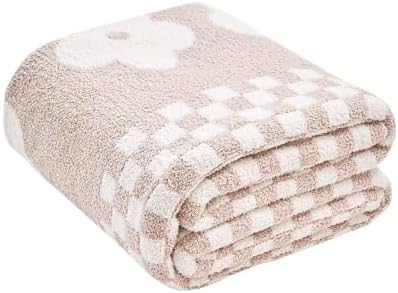 XIBLC Checkered Throw Blanket, Beige Super Soft Knit Breathable Throw
