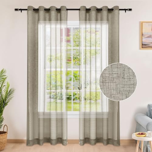Fcoise Semi Sheer Curtains 63 inches Long | Faux Linen Grommet Curtain