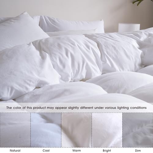 Soft Washed White Duvet Cover Set Queen Size, 2 Pillow Shams, No
