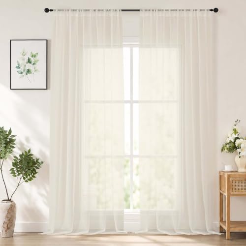 Chyhomenyc Extra Long Cream Sheer Curtains 120 inch Long, 2 Panels