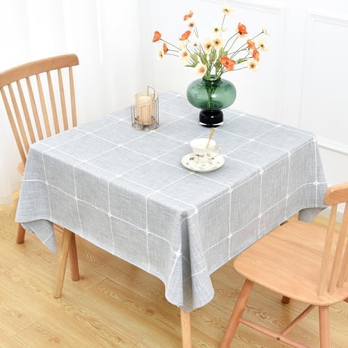 NEWISHER Farmhouse Embroidered Plaid Tablecloth Square 70 x 70 Inch