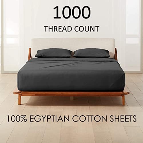 1000 TC Egyptian Cotton 4 PC Dark Grey King 16" Pocket