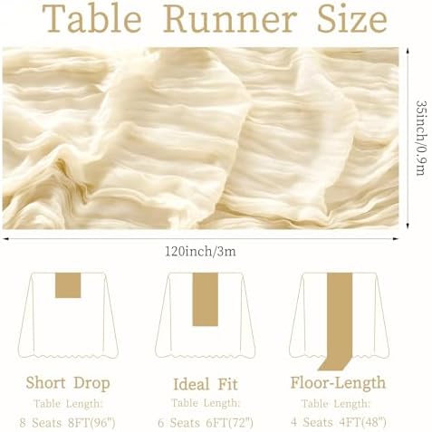 3 Pcs Ivory Cheesecloth Table Runner 35"×120"- 10 FT Cream Cheese