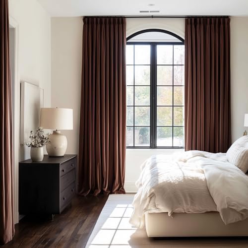 Dark Brown Velvet Blackout Curatins 84 Inches 2 Panels Heavy Thick