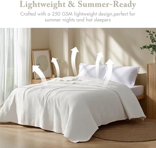 Madison Park 100% Cotton Breathable Queen Size Blanket for Bed, Cream