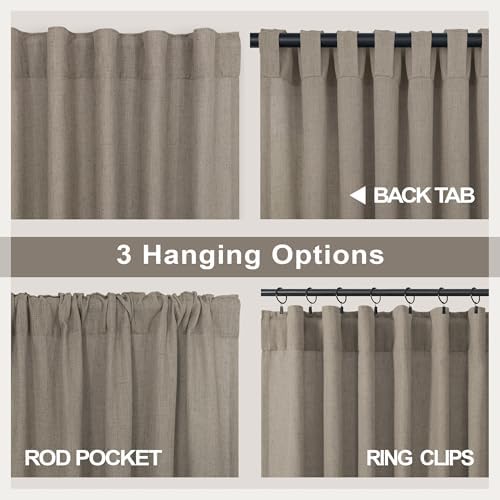 Pitalk Back Tab Linen Curtains 96 inches Long 2 Panels Set for Living