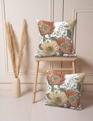 Set of 2 Vintage Flower Throw Pillow Covers 18x18 Inches Brown Rust