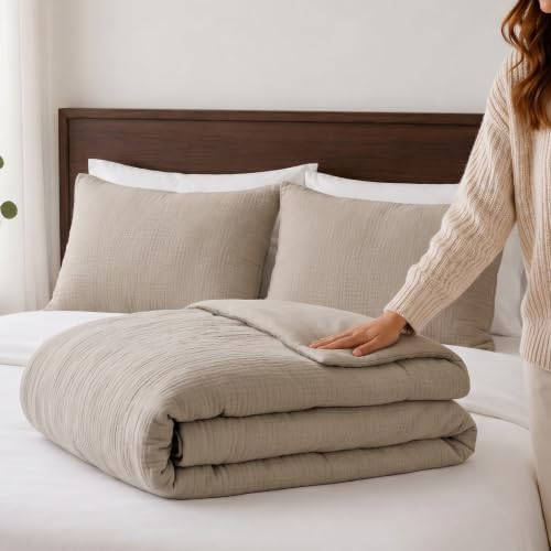 Levtex Home - Muslin Taupe Duvet Set - King Duvet Cover (106x94in) and