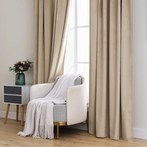 MIULEE Velvet Curtains 52x108 inches 2 Panels Cream Beige Blackout