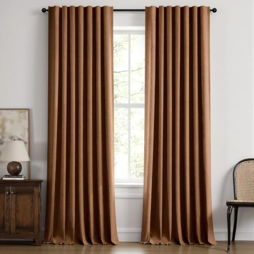 MIULEE 100% Blackout Linen Curtains for Bedroom 42 x 96 Inch Brown 2
