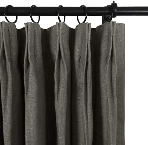 TWOPAGES Pinch Pleated Linen Curtains 108 Inches Long Stone Grey