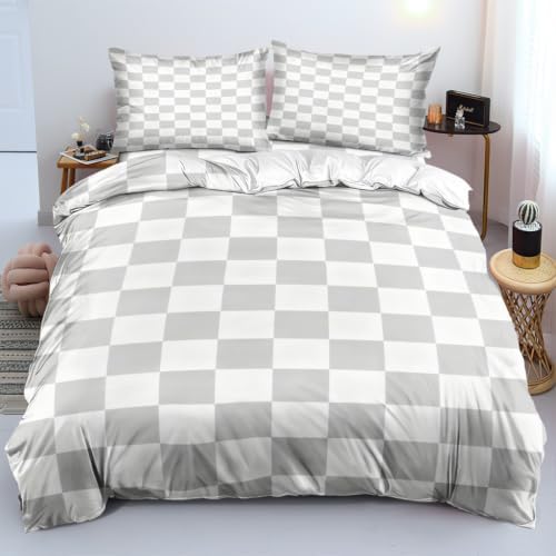 Dusty Lavender and Creamy White Checkered Duvet Cover Set Gray and