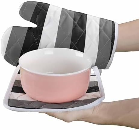 Oven Mitts and Pot Holder Set for Kitchen, Modern Gray Black White