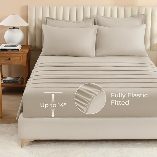 Litanika Oversized King Comforter with Sheets Oatmeal - 7 Pcs Bed in a