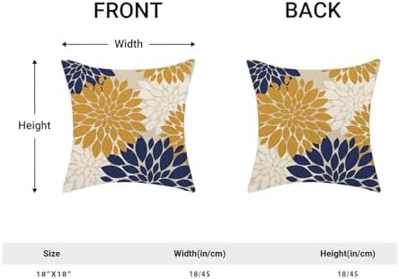 Mustard Yellow Navy Blue Pillow Covers 18x18 Inch Set of 2 White