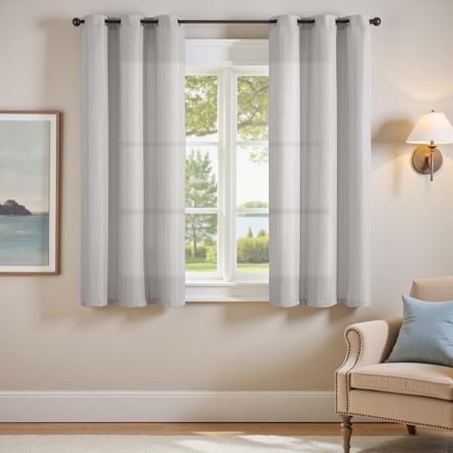 jinchan Grey Linen Textured Curtains 63 Inch Length 2 Panels for