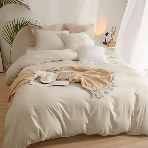 Beige Duvet Cover Queen Size, Ultra Soft 3 Piece Bedding Duvet Cover