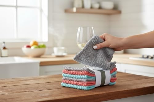 12-Pack, 100% Cotton Ribbed Bar Mops Dish Cloths, Dish Towels, Super