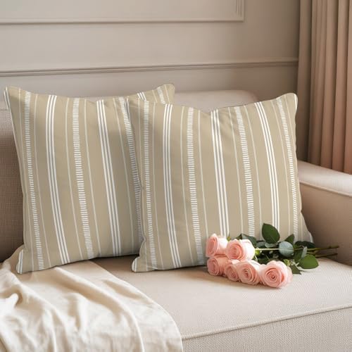 Outdoor Pillow Covers 18 x 18 Inches, Boho Beige Waterproof Throw