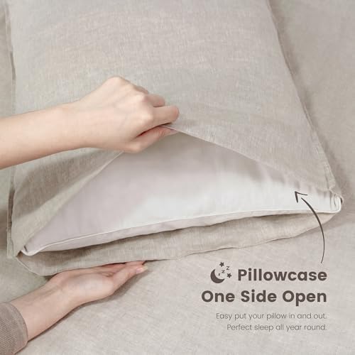 Linen World Queen Size Linen Sheet Set – 4Pcs Solid Color 100% Natural