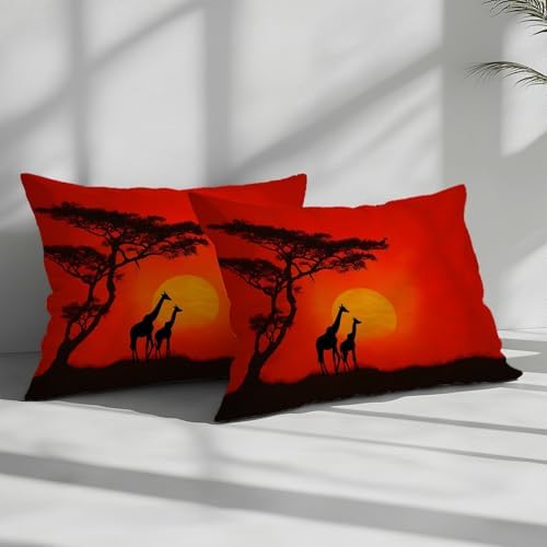California King Duvet Cover Set African Sunset Giraffes Bedding with