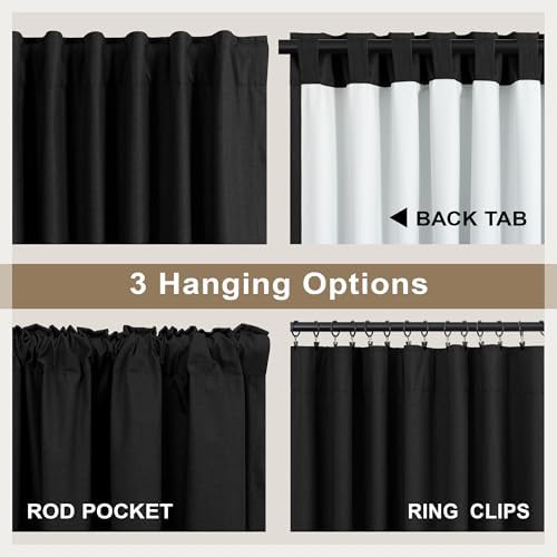 Black Linen Blackout Curtains 120 Inches Long 2 Panels Burg for Living
