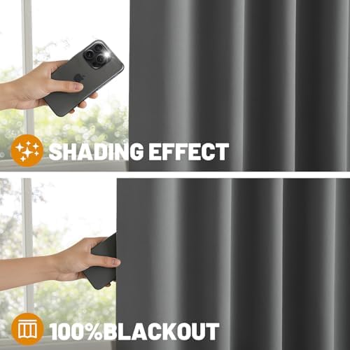 SimpleHome 100% Blackout 84 Inch Grey Curtains for Living Room