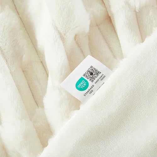 JONIYEAR Soft Fluffy Striped Faux Rabbit Fur Throw Blanket for Couch