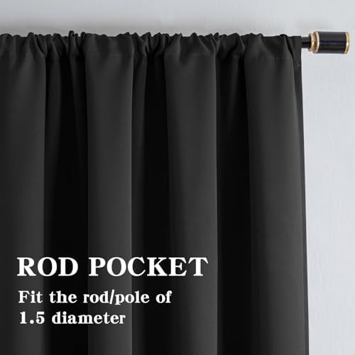 100% Blackout Curtains 96 inch Faux Linen (W52 x L96, Charcoal Gray)