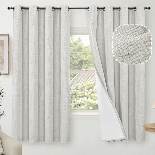 Lajode Light Grey Linen Blackout Curtains 63" Long Each 60 Wide 2