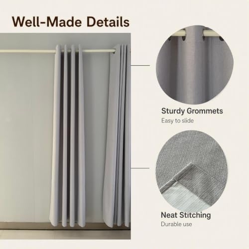 Full Blackout 63 Inch Long Grommet Curtains 2 Panel Set - Linen Look