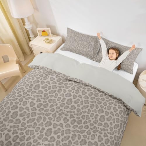 Erosebridal Gray Beige Leopard Print King Duvet Cover