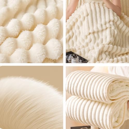 Faux Fur Throw Blanket for Couch, 60"x80" 3D Ribbed Cozy Soft Warm