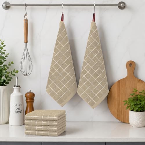 Kitinjoy 100% Cotton Kitchen Towels and Dishcloths Set, Tan