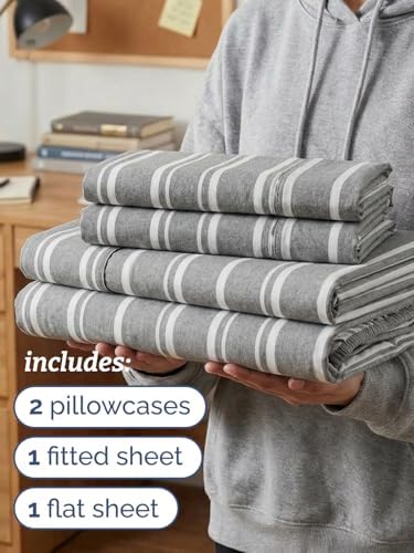 CGK Twin XL 4 Piece Sheet Set - College Dorm Room - Grey Stripes
