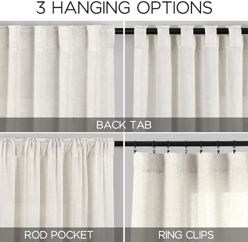 Cream Linen Curtains Back Tab Sheer Curtains 90 Inches Long for Living