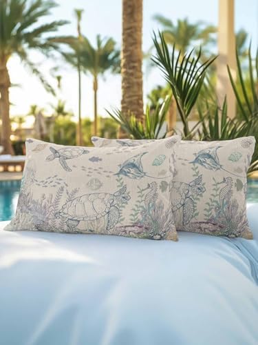 Outdoor Pillows Waterproof, Turtle Coastal Bedding Throw Pillows with